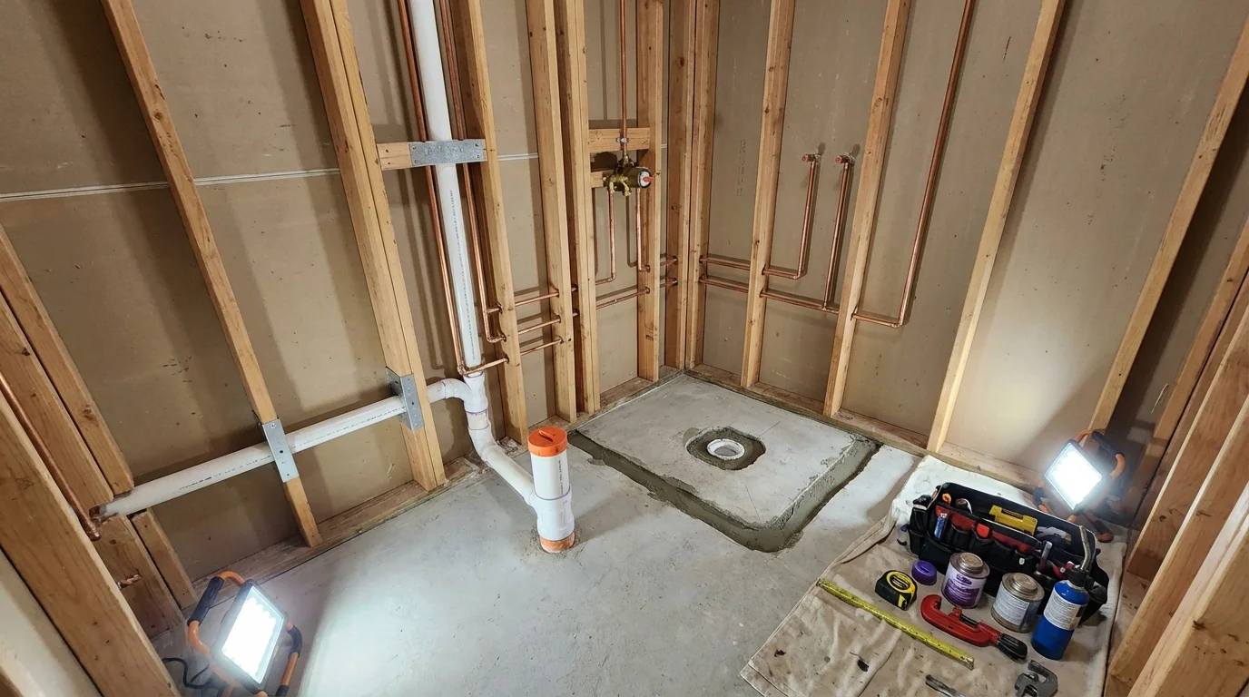 Bathroom rough-in plumbing during remodel by Johns Plumbing LLC in Dothan